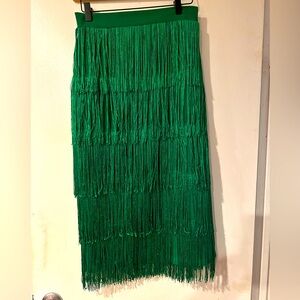 La Ross Green Long Fringe Skirt